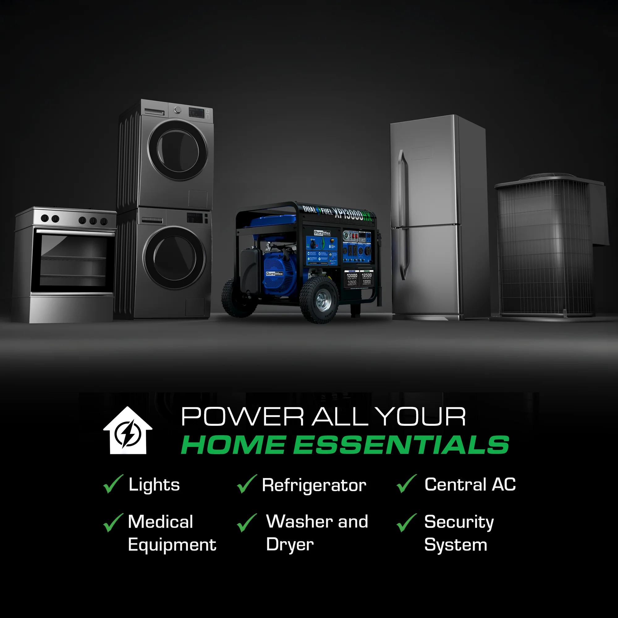 13,000 Watt Dual Fuel Portable HX Generator w/ CO Alert - Image 9