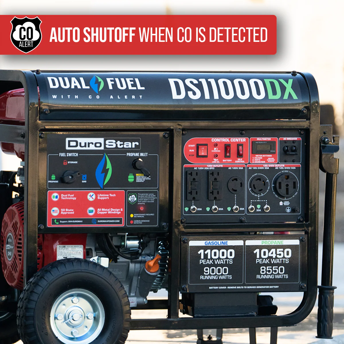 11,000 Watt Dual Fuel Portable Generator w/ CO Alert - Image 4