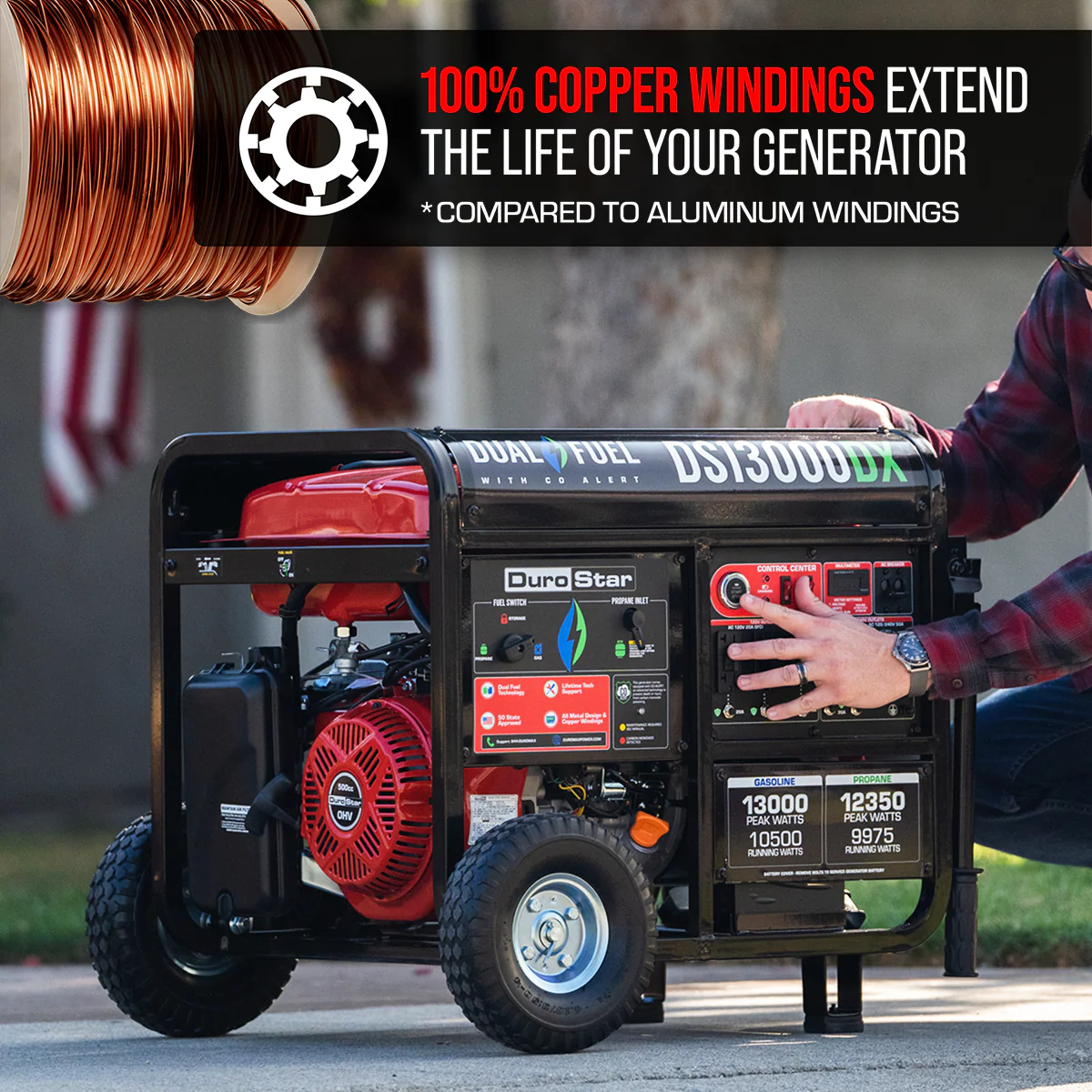 13,000 Watt Dual Fuel Portable Generator w/ CO Alert - Image 8
